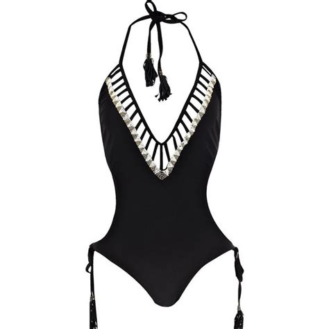 River Island Black Embellished Monokini Swimsuit 41 Liked On