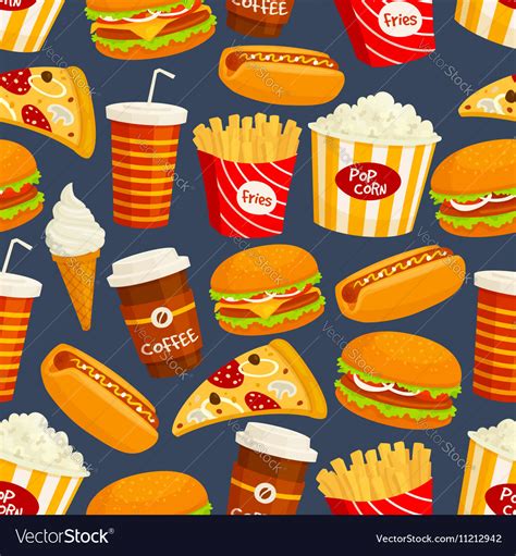 Fast Food Snacks And Drinks Seamless Pattern Vector Image