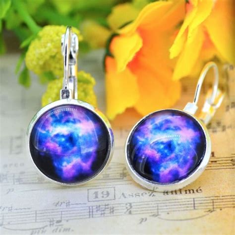 Star Cosmic Nebula Glass Cabochon Silver Earrings From Ibeads By