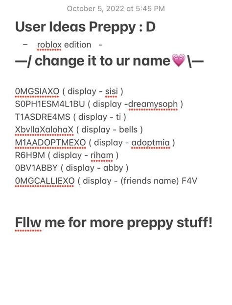 Preppy Users And Display Names 💗 In 2023 Preppy Names Roblox Names