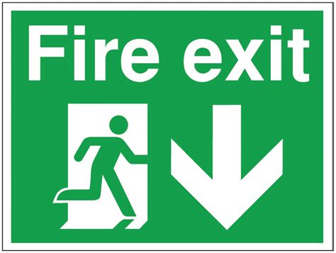 Temporary Fire Exit Construction Sign With Down Arrow Safetyshop