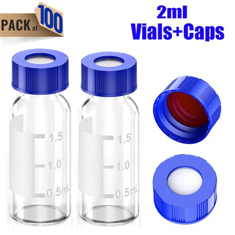 100pcs Lab Sample 2ml Vials Caps Clear Glass Bottle Hplc Gc 9mm 9 425 Thread Top Ebay