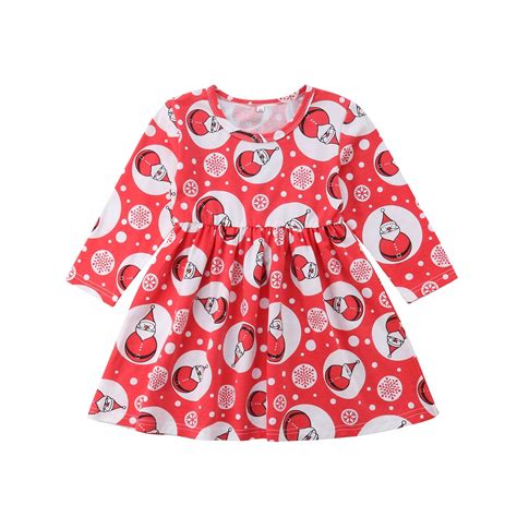 2018 Little Girls New Christmas Long Sleeve Dress Toddler Kids Baby