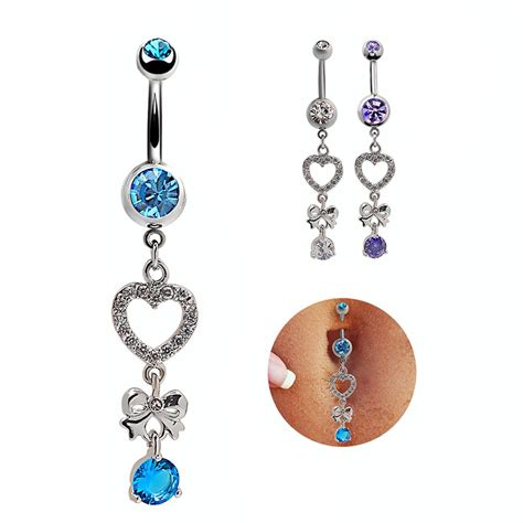 Omeng 2017 New High Quality Medical Steel Crystal Rhinestone Heart Belly Button Ring Dangle