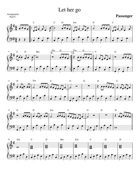 Let Her Go Sheet Music For Piano Download Free In Pdf Or Midi
