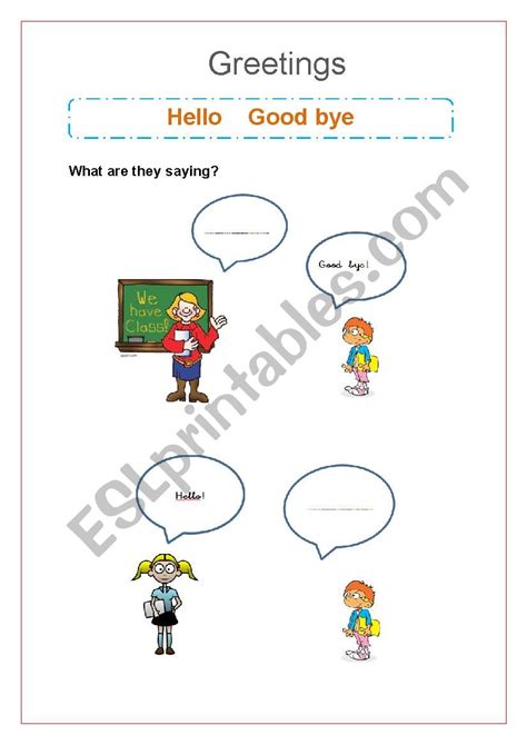 Hello Good Bye Esl Worksheet By Busymother