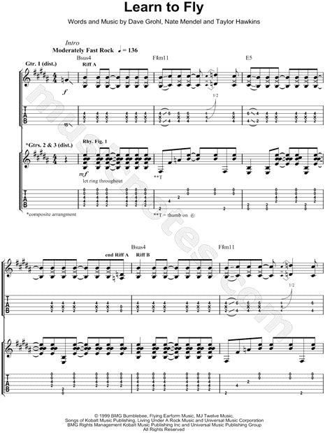 Foo Fighters Learn To Fly Guitar Tab In B Major Download And Print Sku Mn0082971