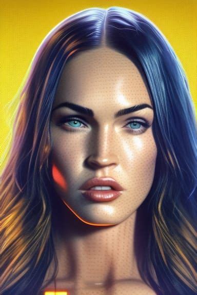 Megan Fox As Robot Woman Clevage Modern Art Synthwave Cyberpunk