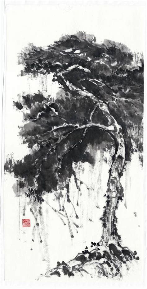 Pine Tree Original Painting - Traditional Chinese Japanese Art - Ink drawing on Xuan Rice Paper ...