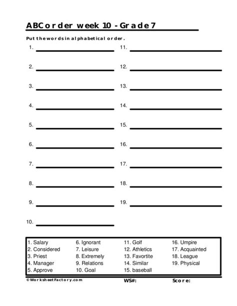 Alphabetizing 7th Grade Spelling Words Worksheet For 7th Grade Lesson