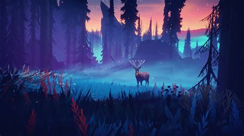 Twilight Stars Video Games Digital Art Grass Deer Hd Wallpaper