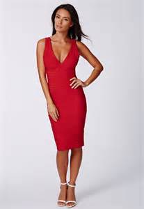Missguided Mulan Bandage Bodycon Midi Dress In Red Missguided Lookastic