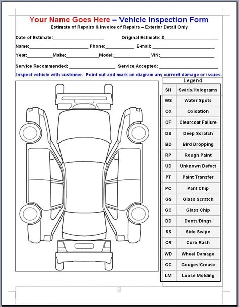 Vehicle Inspection Sheet New Calendar Template Site