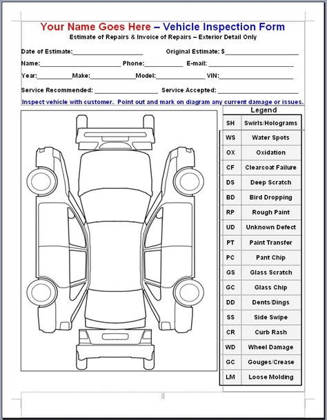 Vehicle Inspection Template Pdf