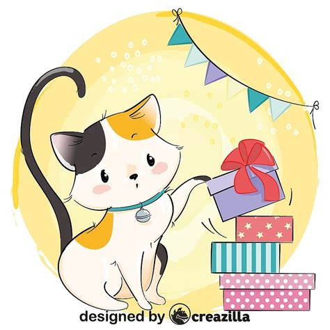 Cute Cat With Ts Boxes Vector Free Download Creazilla