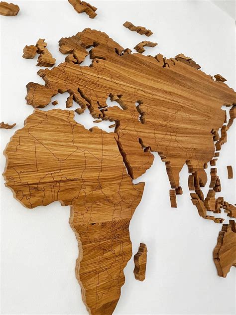 Large Wooden World Map Solid Oak 100x200 Cm Boarders Handmade Wall