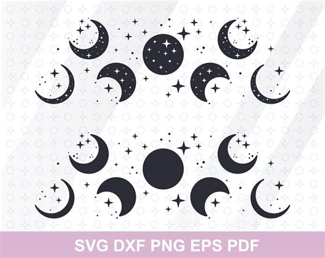 Moon Phases Svg And Stars Svg Moon Svg Png Clipart Celestial Etsy