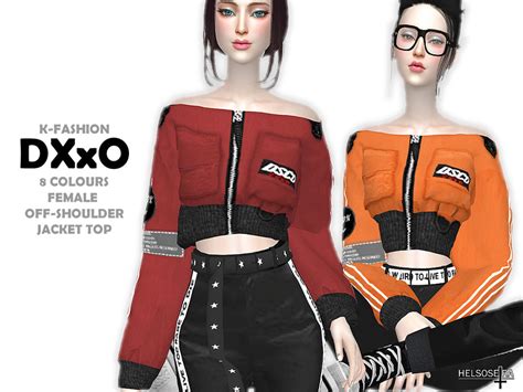 The Sims Resource Dxxo Off Shoulder Crop Jackettop