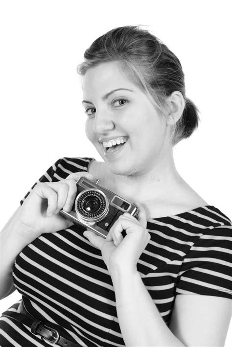Retro Monochrome Pretty Woman Photographer Stock Image Image Of