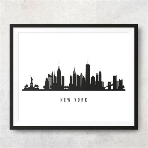 New York Skyline Printable New York Black White Wall Art New York