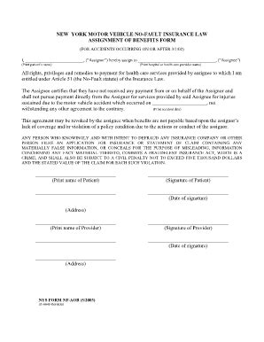 This form permanently transfers ownership of your fegli insurance to another individual, trustee, or corporation (however, premiums continue to be. Fillable Online NEW YORK MOTOR VEHICLE NO-FAULT INSURANCE LAW ASSIGNMENT OF BENEFITS FORM (FOR ...