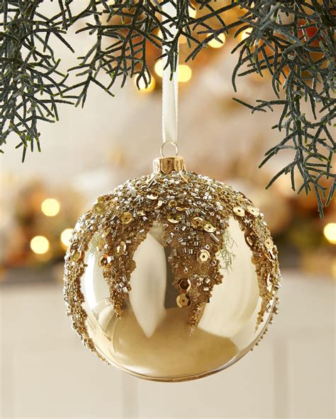 Gold Opal Glass Ball Christmas Ornament With Beads Neiman Marcus