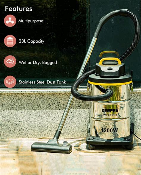Buy Geepas Gvc19012 Wet Dry Stainless Steel Vacuum Cleaner In Qatar