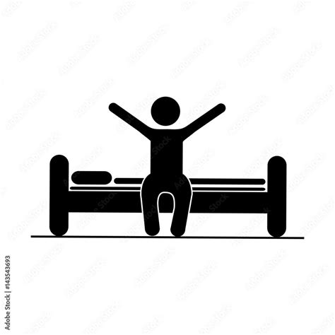 Black Silhouette Pictogram Person In Bed Waking Up Vector Illustration