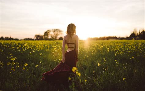 Wallpaper Sunlight Landscape Women Outdoors Sunset Field Yellow Evening Morning