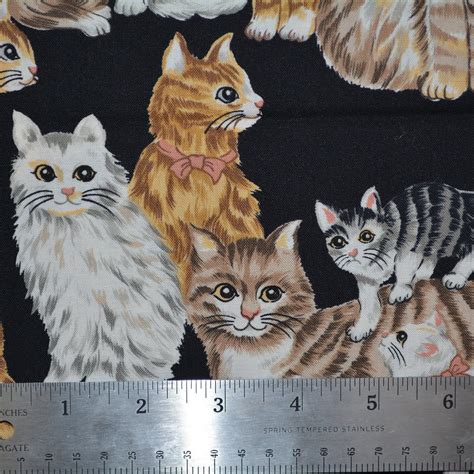 Black Cat Fabric By The Yard Vintage Fabric Cats And Kittens Fabric Hi Fashion Fabrics Cats