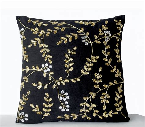 Decorative Throw Pillow Covers Handcrafted Black Gold Pillow Cases