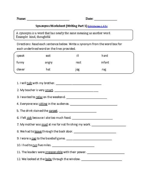 By the way, about free english worksheets grade 7, we've collected various variation of images to add more info. Synonyms Worksheet 1 ELA-Literacy.L.6.5cLanguage Worksheet ...