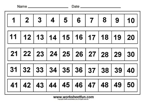 Numbers Assessments Number Chart 1 50 Numbers 1 50 Assess