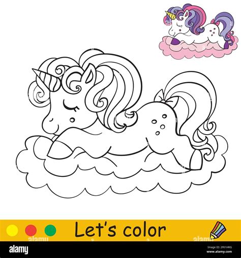 Cute Unicorn Slipping On A Cloud Coloring Book Page With Colorful