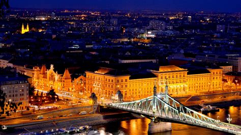 Wallpaper Budapest Hungary Freedom Bridge River Danube Lights