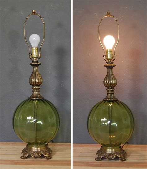 Vintage Table Lamp Green Glass Lamp Lighting Mid Century