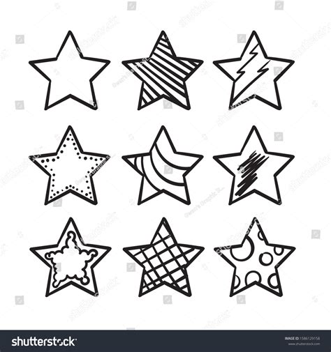 Collection Hand Drawn Doodle Stars Illustration Stock Vector Royalty