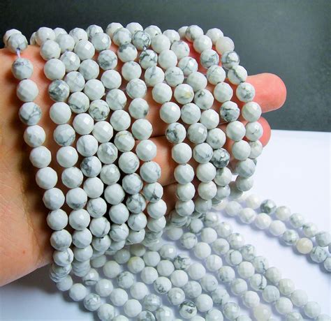 White Howlite Turquoise Mm Faceted Round Beads Full Strand