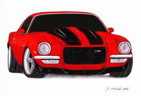 1972 Chevrolet Camaro Z28 Pro Touring Drawing By Vertualissimo On