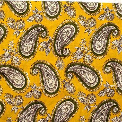 Buy White And Yellow Paisley Pattern Block Print Indian Fabric Rl4307