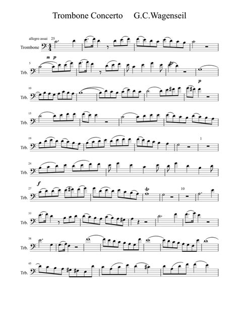 Trombone Concerto Wagenseil Sheet Music For Trombone Solo