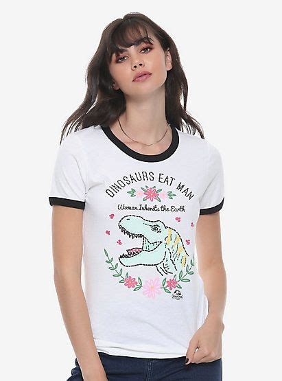 Jurassic Park Dinosaurs Eat Man Embroidered Girls Ringer T