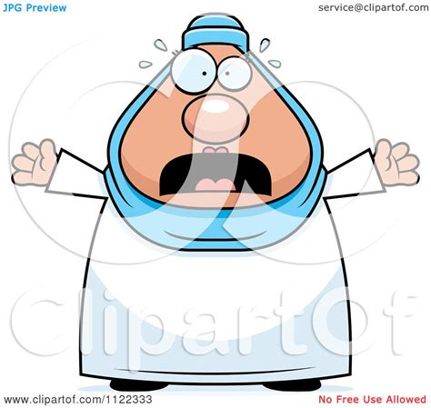Cartoon Of A Scared Chubby Muslim Woman Royalty Free Vector Clipart
