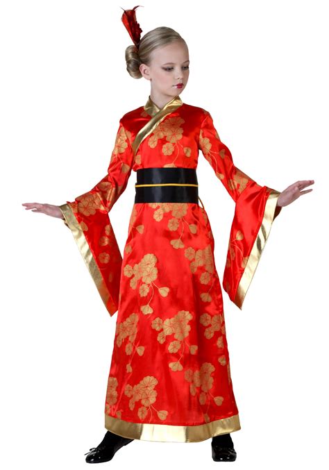 Large Girls Geisha Girl Costume Dress Fancy Japanese Kimono Child