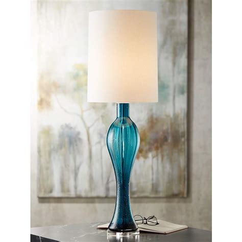 Possini Euro Tyra Blue Fluted Art Glass Console Table Lamp 7y230 Lamps Plus