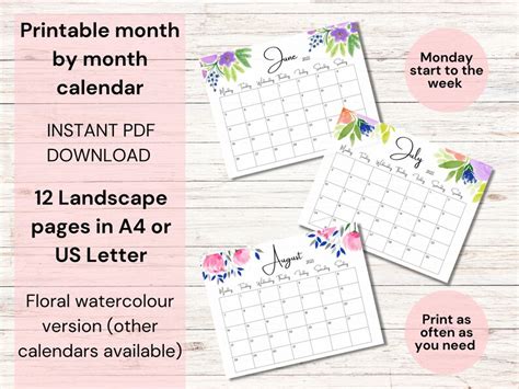 2023 Watercolor Floral Calendar 2023 Calendar Printable Pdf Etsy Uk