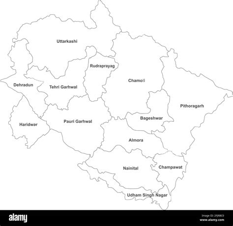 Uttarakhand Districts Map With Name Labels Indian State Maps White
