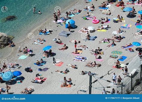 People Relaxing At The Beach Aerial View Editorial Photography Image Of French Mediterranean