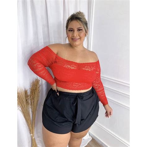 Croped Plus Size Do Ao Ciganinha Plus Size Renda Cropped Plus