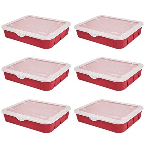Sterilite 20 Compartment Christmas Holiday Ornament Storage Box, Red (6